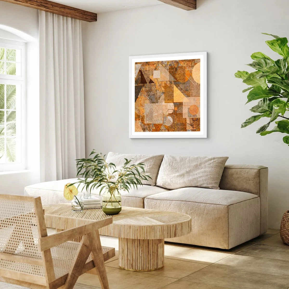 Affiche dans un cadre blanc - Poster - Étude cubique de marron - 40x40 cm