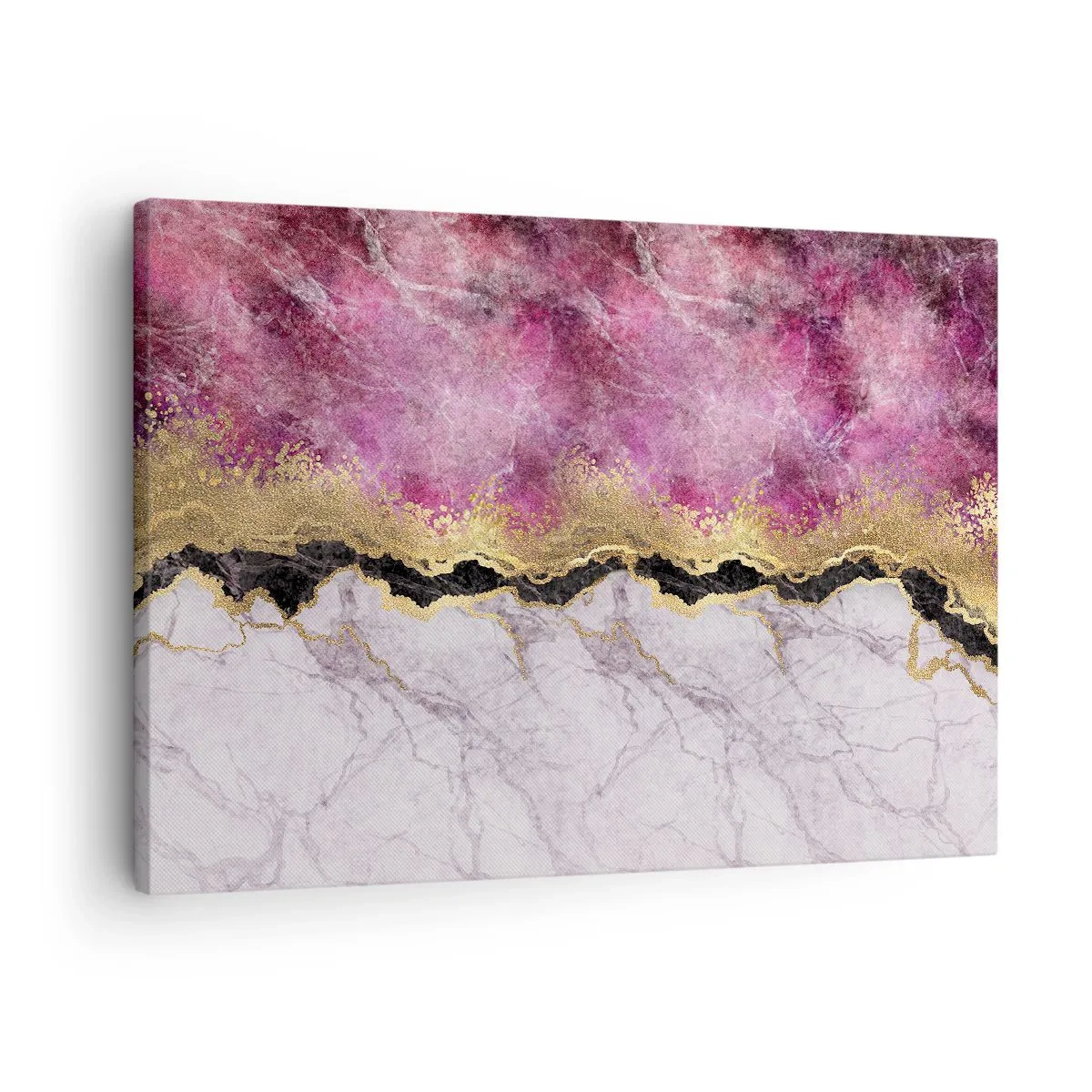 Impression sur toile - Image sur toile - Marbre abstrait dans des tons de rose avec des accents dorés - 70x50cm - À la frontière - Décoration murale moderne pour le salon et la chambre ARTTOR