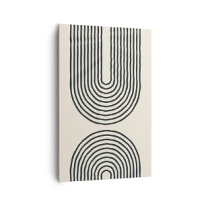 Impression sur toile - Image sur toile - Motif géométrique abstrait avec des lignes symétriques sur un fond clair - 80x120cm - Dans un instant... - Décoration murale moderne pour le salon et la chambre ARTTOR