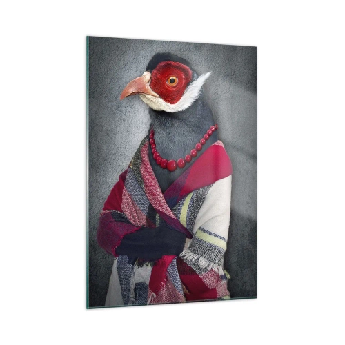 Impression sur verre - Image sur verre - Trois animaux en vêtements élégants sur un fond stylisé - 50x70cm - Qu'est ce que je fais ici?! - Décoration murale moderne pour le salon et la chambre ARTTOR