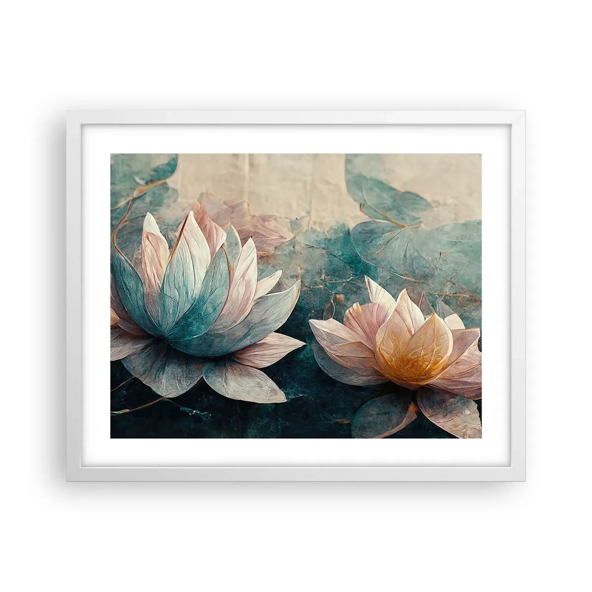 Affiche dans un cadre blanc - Poster - Les étoiles du lac - 50x40 cm