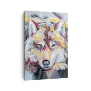 Impression sur toile - Image sur toile - Portrait artistique d'un loup aux couleurs intenses - 70x100cm - En paix au milieu des siens - Décoration murale moderne pour le salon et la chambre ARTTOR