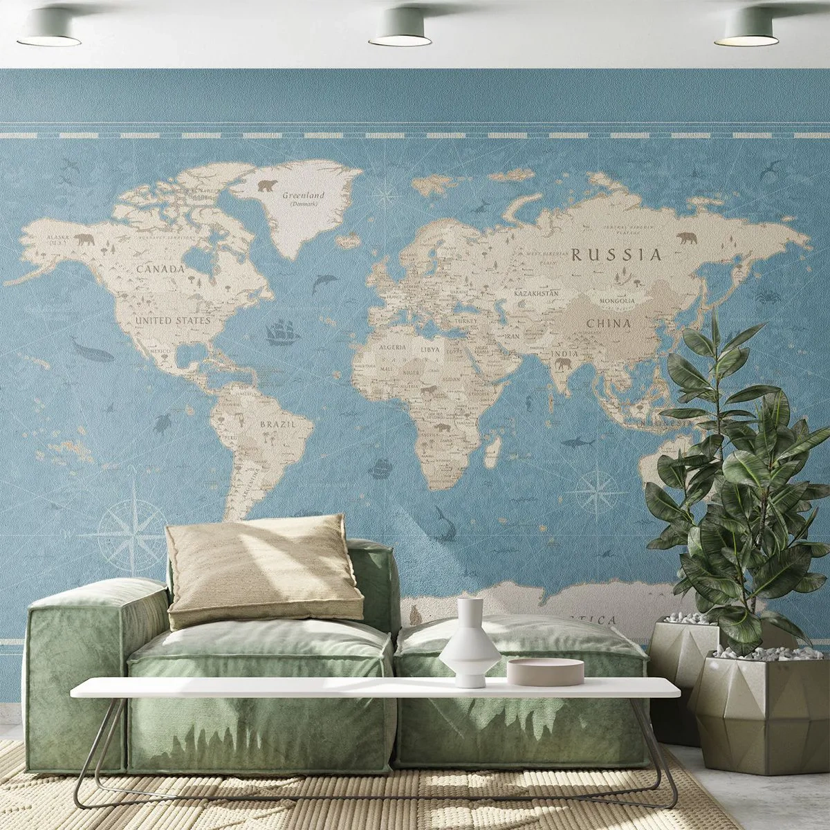 Papier peint sur mesure Autocollant Deluxe - Le monde à porter de main - Carte du monde, Ancien, Grunge