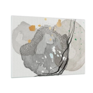 Impression sur verre - Image sur verre - Formes organiques et taches aux couleurs douces avec détails - 70x50cm - Composition organique - Décoration murale moderne pour le salon et la chambre ARTTOR