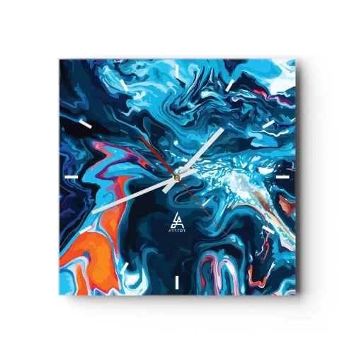 Horloge murale - Pendule murale - Un motif abstrait dans des tons de bleu avec des accents orange. - 30x30cm - Voyage au centre du ciel - Décoration murale moderne pour le salon et la chambre ARTTOR