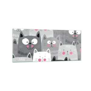 Impression sur verre - Image sur verre - Un motif amusant avec des chats dans des tons de gris - 120x50cm - Le monde des chats - Décoration murale moderne pour le salon et la chambre ARTTOR