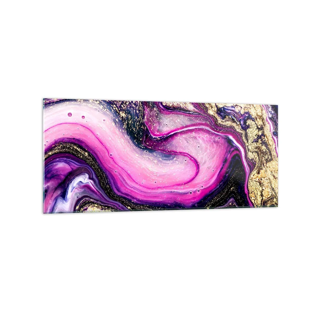 Impression sur verre - Image sur verre - Vagues abstraites dans des tons violets et dorés - 120x50cm - Un instant dans les coulisses - Décoration murale moderne pour le salon et la chambre ARTTOR