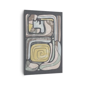Impression sur toile - Image sur toile - Motifs précolombiens aux couleurs pastel sur fond sombre - 80x120cm - L'abstraction dans l'esprit précolombien - Décoration murale moderne pour le salon et la chambre ARTTOR