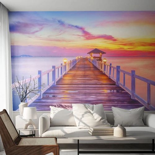 Papier Peint Autocollant Deluxe Sticker - Le silence lilas-doré du soir - Paysage, Mer, Baie - 500x350 cm