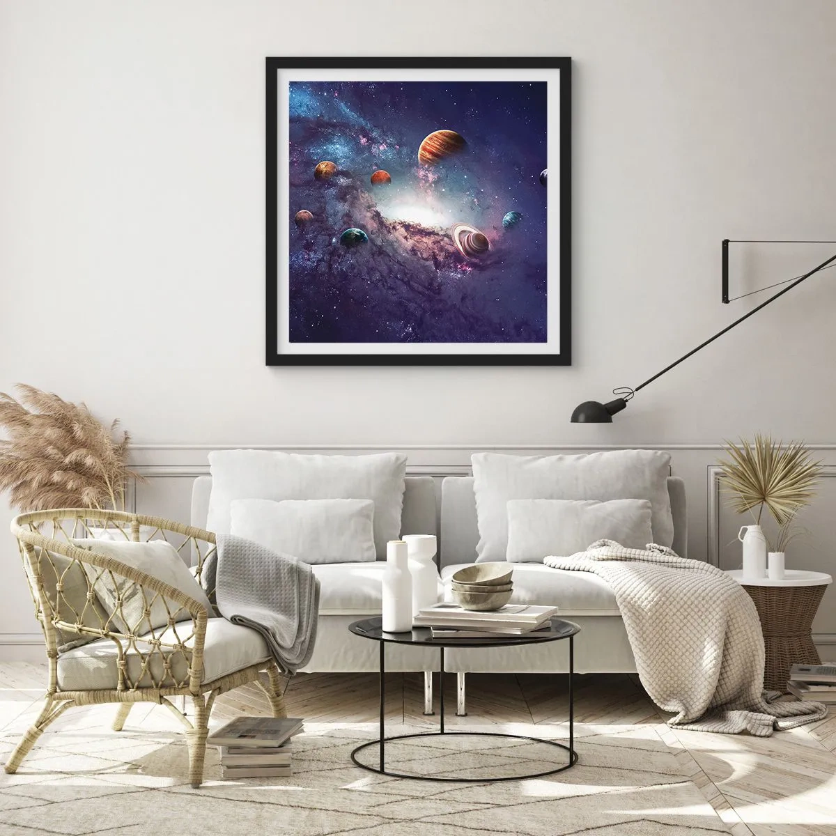 Affiche dans un cadre noir - Poster - Système de danse solaire - 40x40 cm