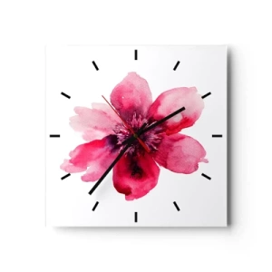 Horloge murale - Pendule murale - Fleur rose dans un style aquarelle sur fond blanc - 30x30cm - Un baiser parfumé au carmin - Décoration murale moderne pour le salon et la chambre ARTTOR