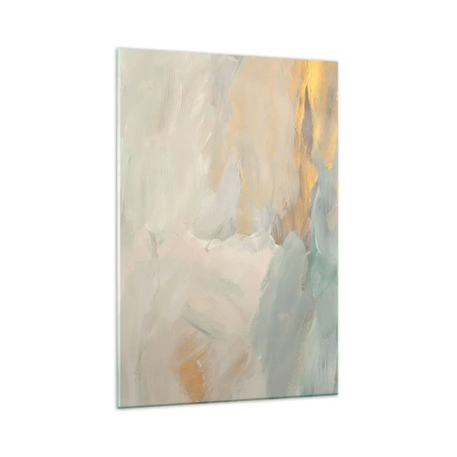 Impression sur verre - Image sur verre - Traits abstraits délicats dans des tons de blanc et d'or - 80x120cm - Abstraction – le pays de la douceur - Décoration murale moderne pour le salon et la chambre ARTTOR