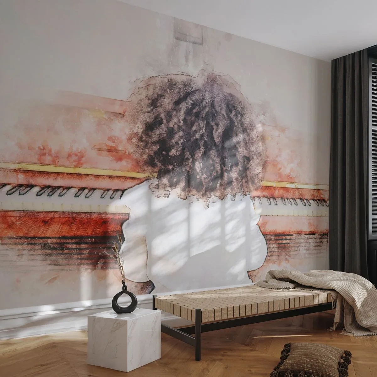 Papier Peint Autocollant Deluxe Sticker - Dans un nouveau monde - Piano, Musique, Musicien - 250x175 cm