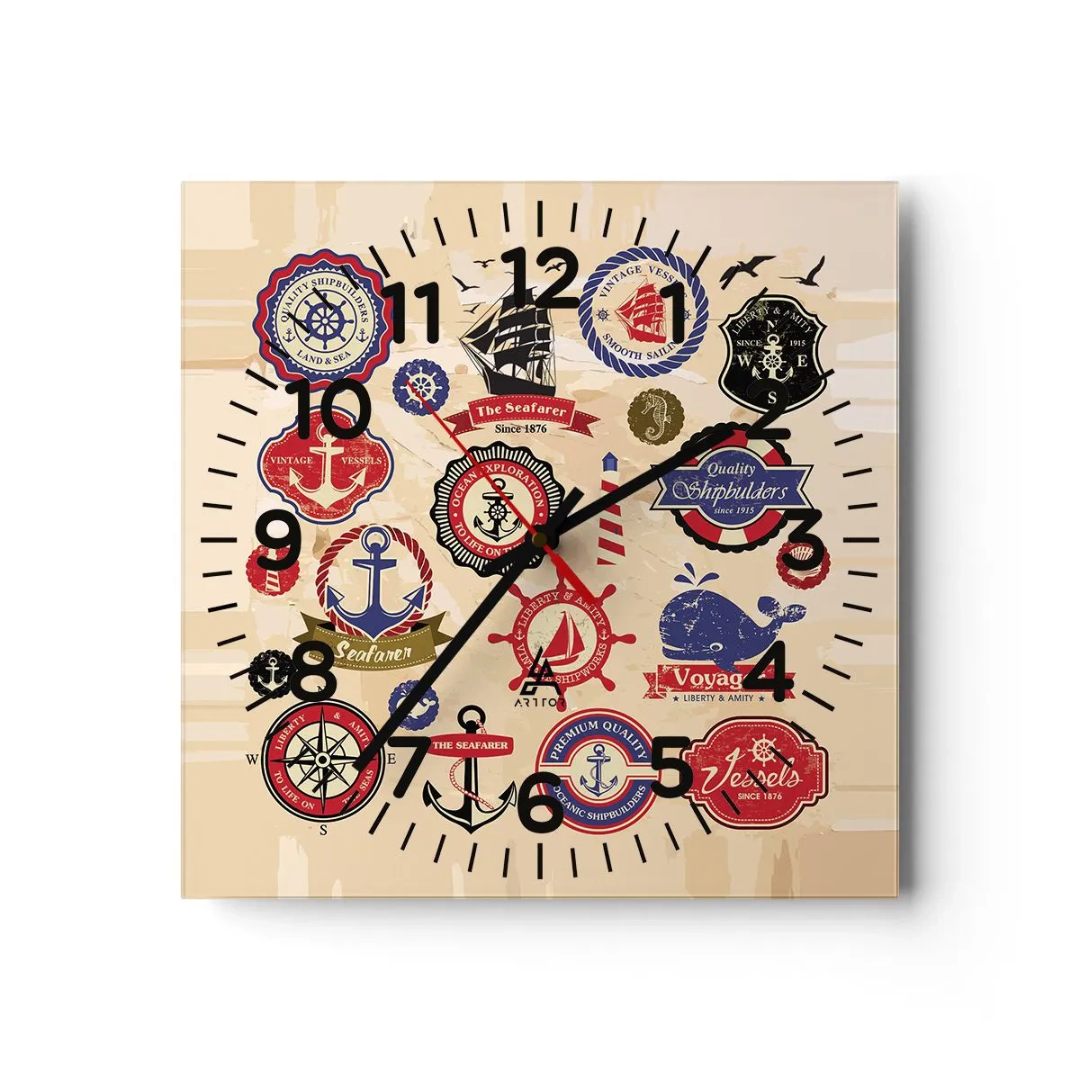 Horloge murale - Pendule murale - La fraternité de la voile - 40x40 cm