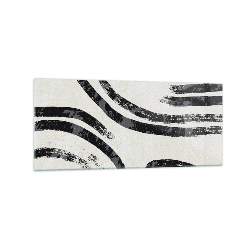 Impression sur verre - Image sur verre - Lignes abstraites noires et blanches sur fond clair - 120x50cm - À moitié arrêté - Décoration murale moderne pour le salon et la chambre ARTTOR