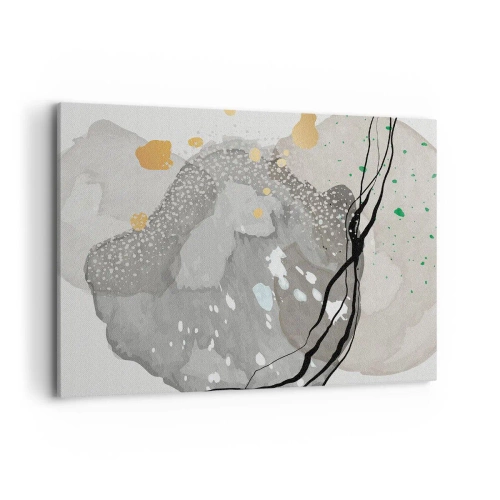 Impression sur toile - Image sur toile - Formes organiques dans des tons de gris avec des accents de noir et d'or - 100x70cm - Composition organique - Décoration murale moderne pour le salon et la chambre ARTTOR