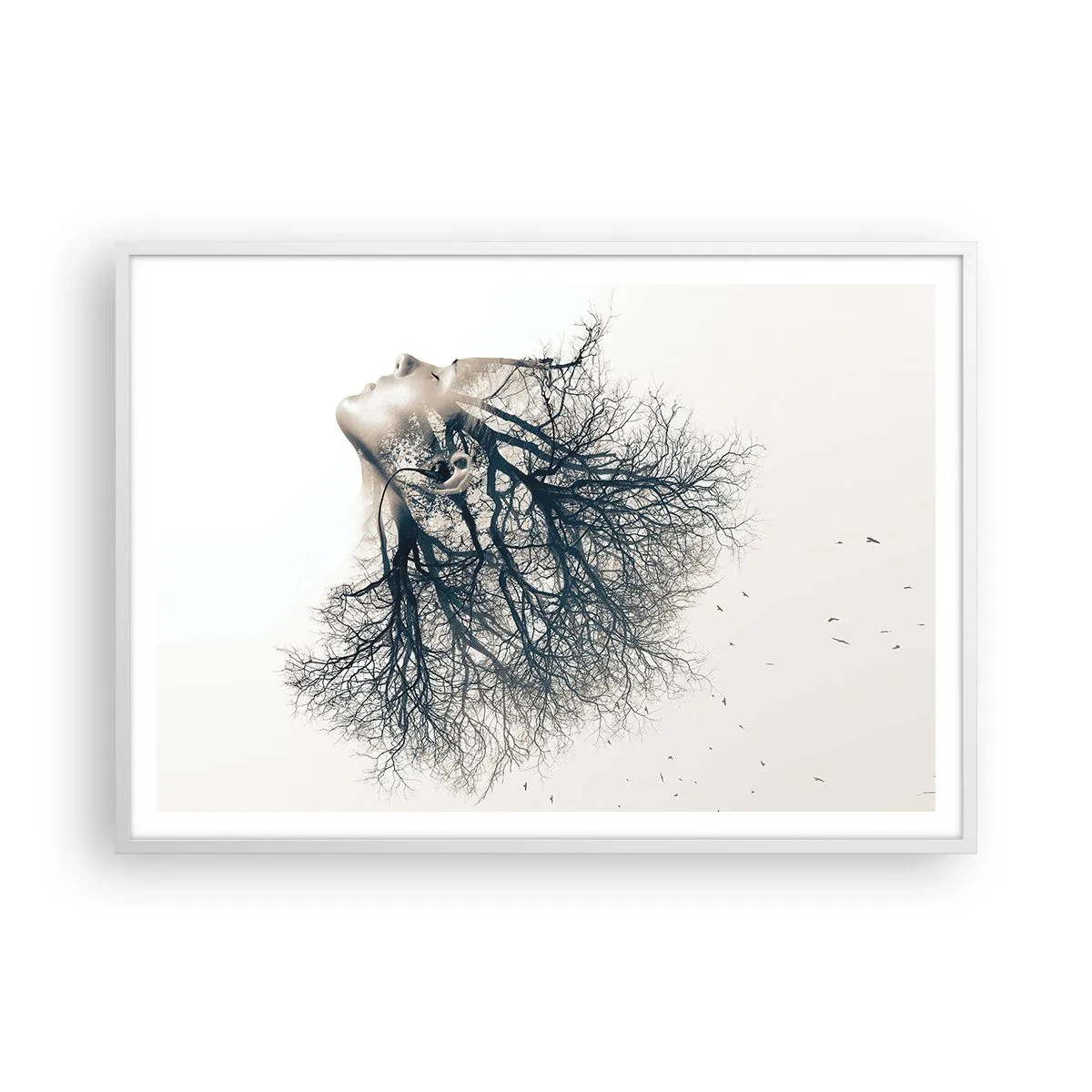 Affiche dans un cadre blanc - Poster - Écouter le murmure des arbres - 100x70 cm