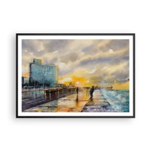 Affiche dans un cadre noir - Poster - Une vue pittoresque de la promenade en bord de mer au coucher du soleil - 100x70cm - La vie sur le rivage - Décoration murale moderne pour le salon et la chambre ARTTOR