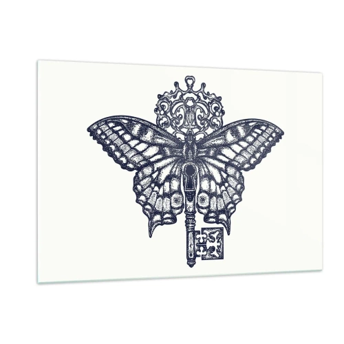 Impression sur verre - Image sur verre - Illustration d'un papillon avec une clé au centre - 120x80cm - Tous les secrets du coeur - Décoration murale moderne pour le salon et la chambre ARTTOR
