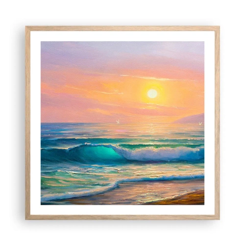 Affiche dans un chêne clair - Poster - Le chant turquoise des vagues - 60x60 cm