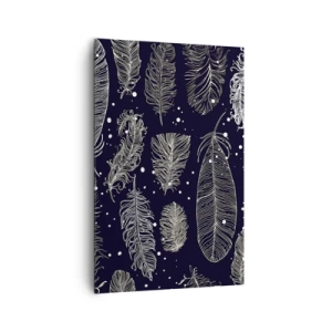 Impression sur toile - Image sur toile - Plumes blanches délicates sur fond bleu marine - 80x120cm - Toile de plumes - Décoration murale moderne pour le salon et la chambre ARTTOR