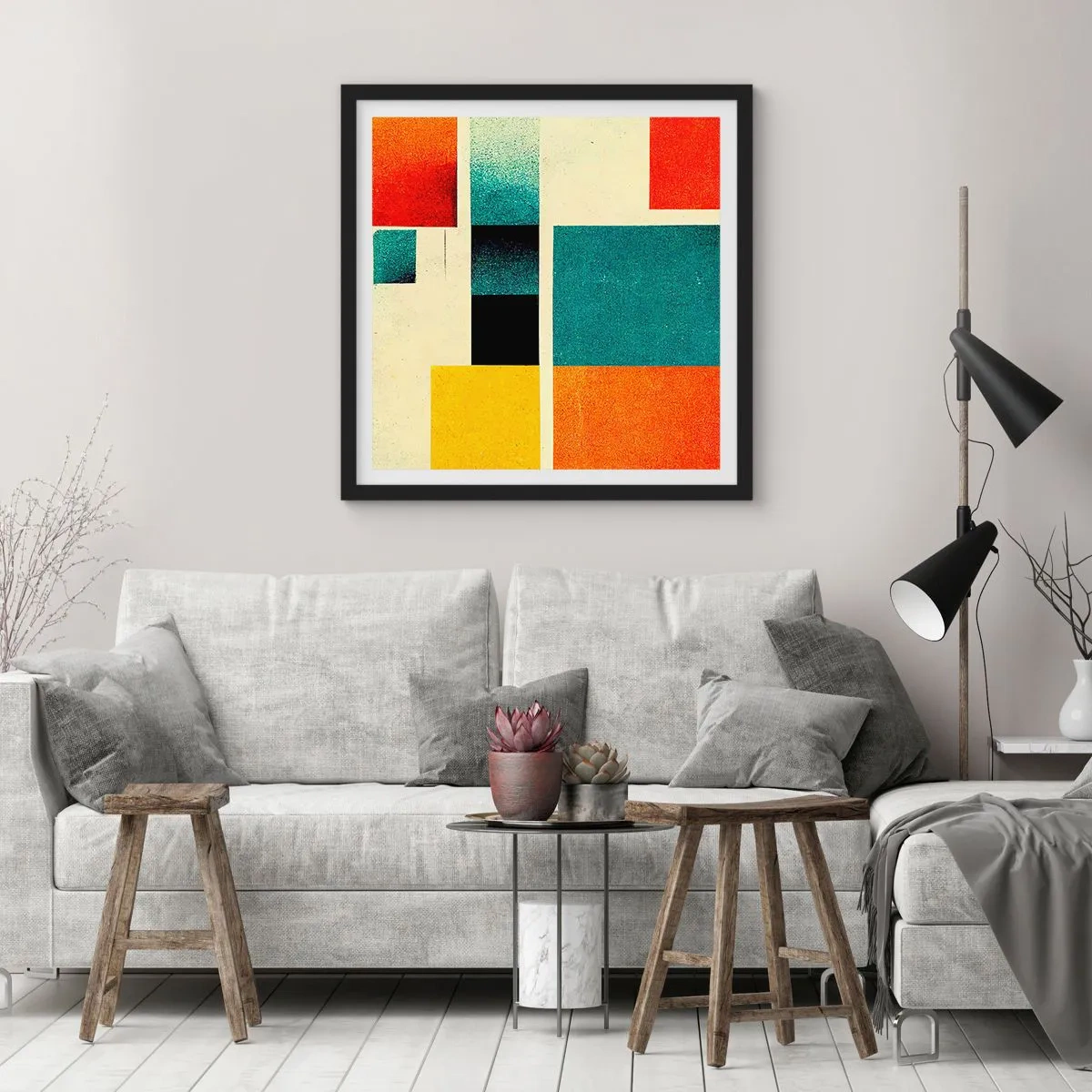Affiche dans un cadre noir - Poster - Abstraction géométrique – bonne énergie - 30x30 cm