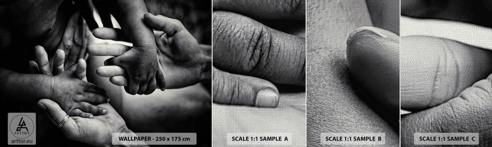 Échantillon de Papier Peint Premium Canvas - Être humain - Mains, Personnes, Amour - 100x30 cm