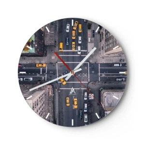 Horloge murale - Pendule murale - Vue aérienne de l'intersection avec les taxis jaunes - 30x30cm - Un choix simple - Décoration murale moderne pour le salon, la cuisine et la chambre ARTTOR