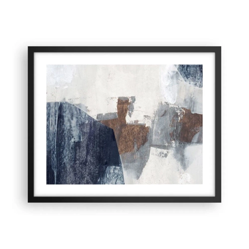 Affiche dans un cadre noir - Poster - Formes bleues et brunes - 50x40 cm