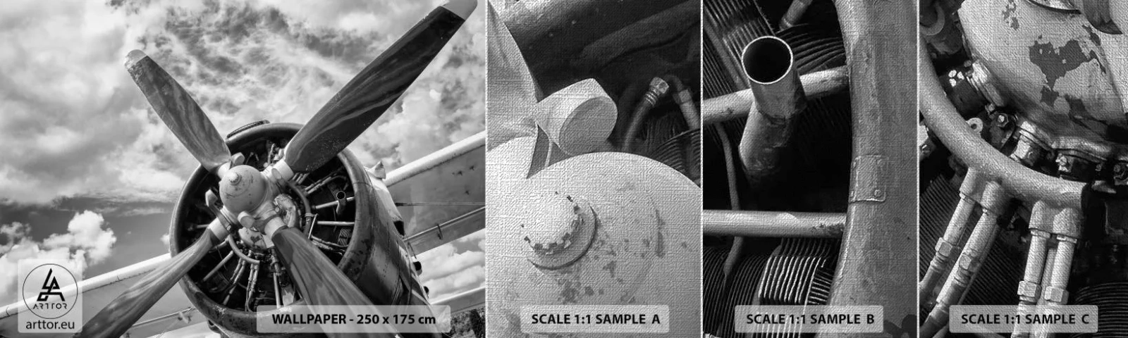 Échantillon de Papier Peint Premium Canvas - Dompteur de ciel - Avion, Hélice d'avion, Ancien - 100x30 cm