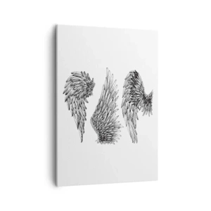 Impression sur toile - Image sur toile - Trois croquis d'ailes en noir et blanc dans un style minimaliste. - 50x70cm - Et tu peux devenir un ange - Décoration murale moderne pour le salon et la chambre ARTTOR