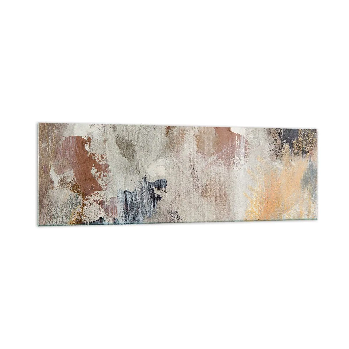 Impression sur verre - Image sur verre - Taches abstraites dans des tons neutres de beige et d'or - 160x50cm - Abstraction brumeuse - Décoration murale moderne pour le salon et la chambre ARTTOR