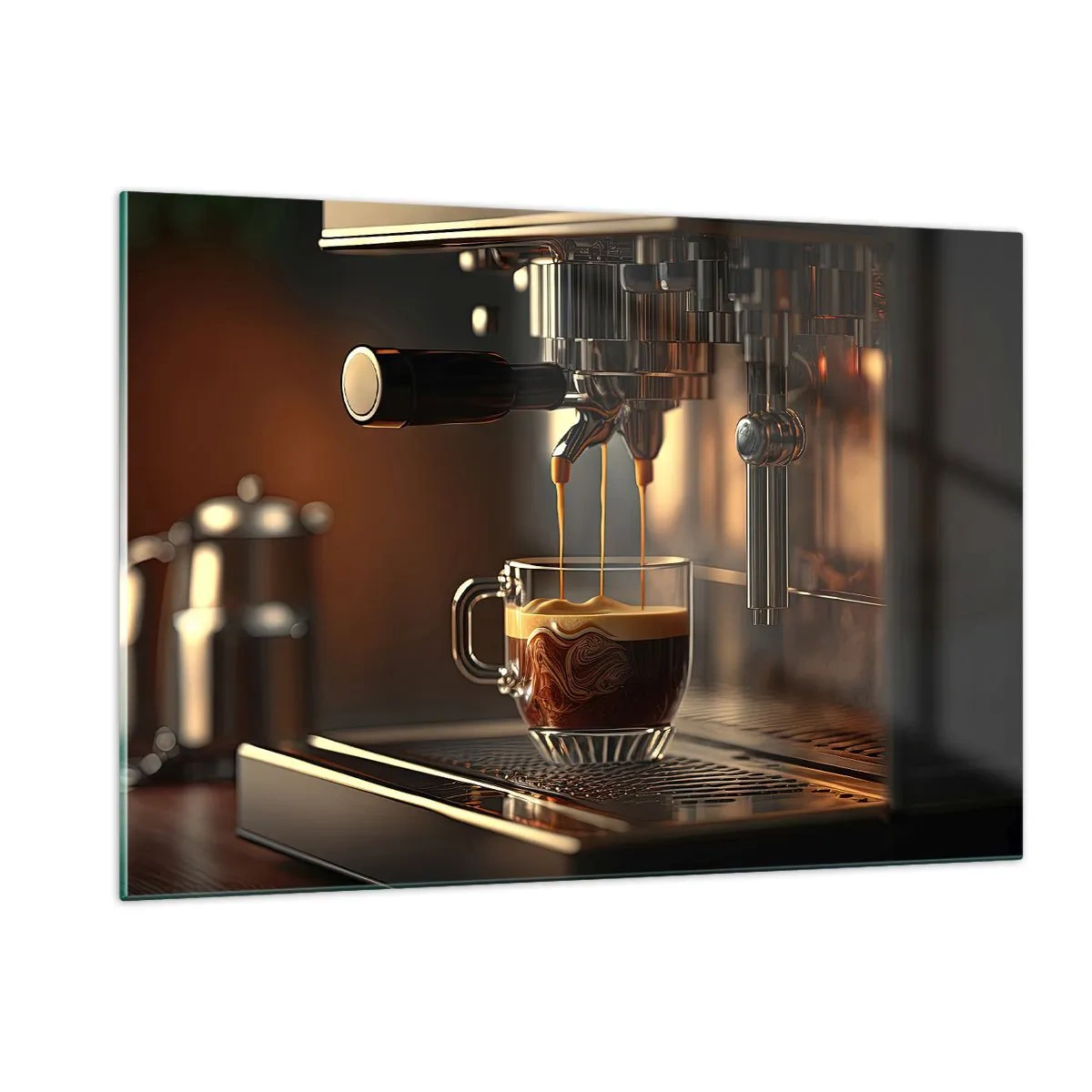 Impression sur verre - Image sur verre - Café expresso dans un verre avec de la mousse - 120x80cm - Un mélange sensuel - Décoration murale moderne pour le salon et la chambre ARTTOR