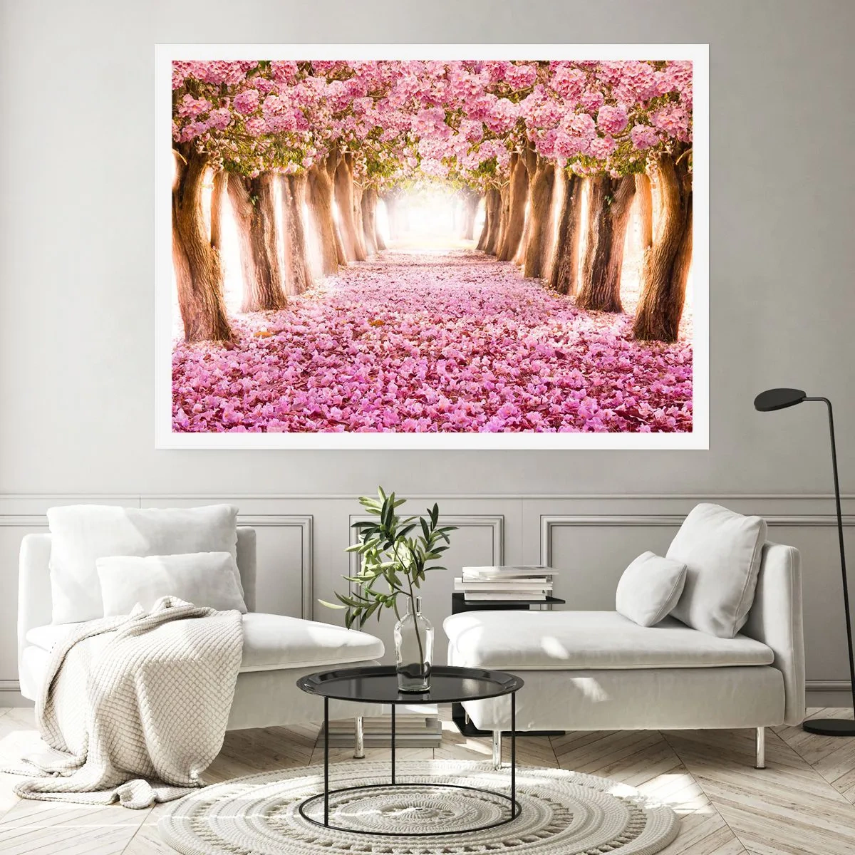 Affiche - Poster - Une avenue d'arbres fleuris aux tons roses - 100x70cm - La route du paradis - Décoration murale moderne pour le salon et la chambre ARTTOR
