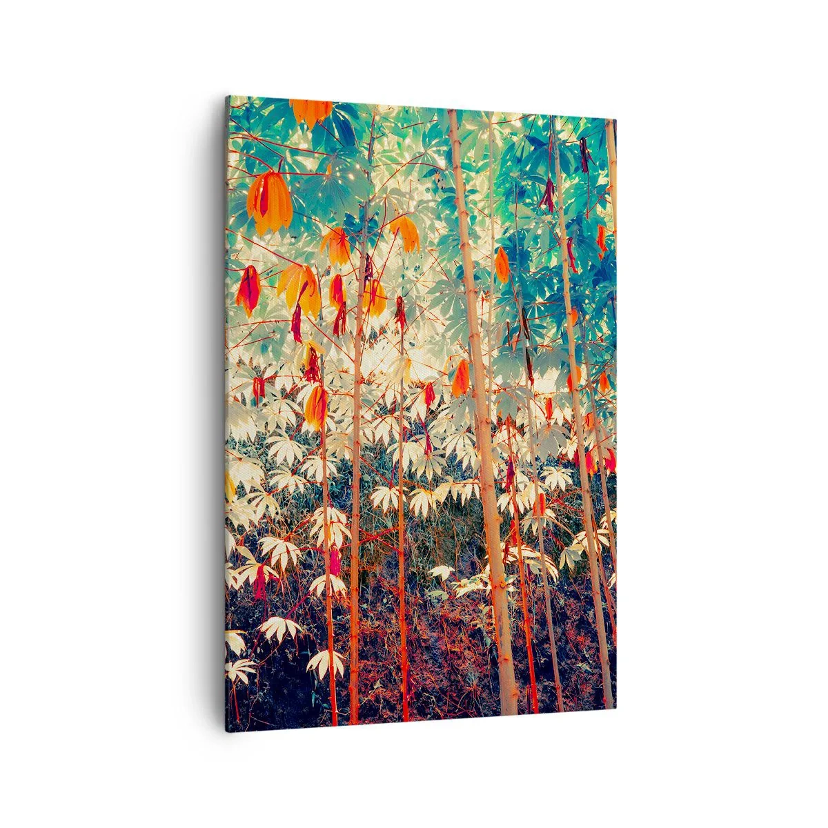 Impression sur toile - Image sur toile - Une forêt de bambous colorée aux couleurs intenses - 70x100cm - La vie secrète des feuilles - Décoration murale moderne pour le salon et la chambre ARTTOR