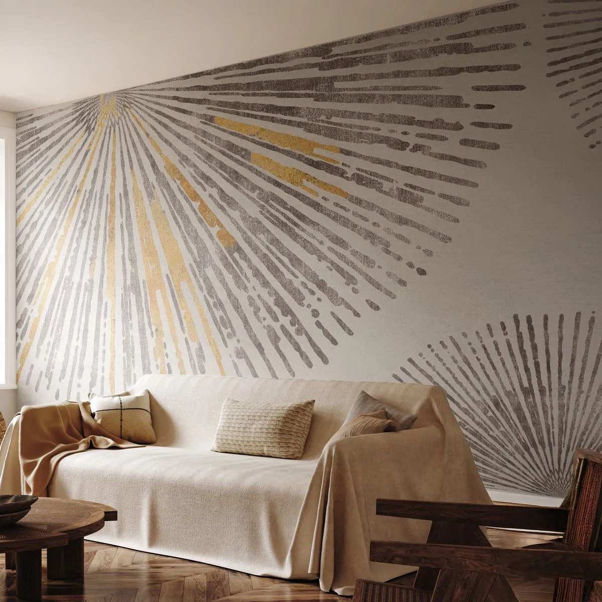 Papier Peint Autocollant Deluxe Sticker - La beauté du rayon - Minimalisme, Brillant, Lignes - 350x256 cm