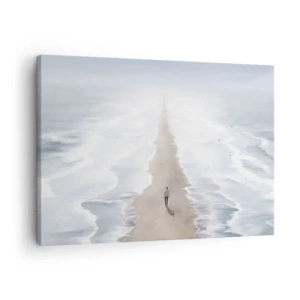 Impression sur toile - Image sur toile - Une silhouette sur une route solitaire au milieu d'un vaste paysage aquatique - 70x50cm - Un brillant avenir - Décoration murale moderne pour le salon et la chambre ARTTOR