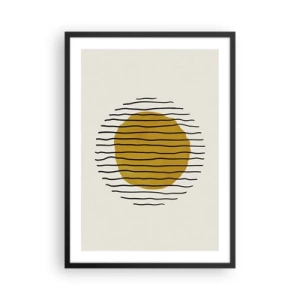 Affiche dans un cadre noir - Poster - Graphique minimaliste avec un cercle jaune et des lignes noires - 50x70cm - Abstraction tremblante de chaleur - Décoration murale moderne pour le salon et la chambre ARTTOR