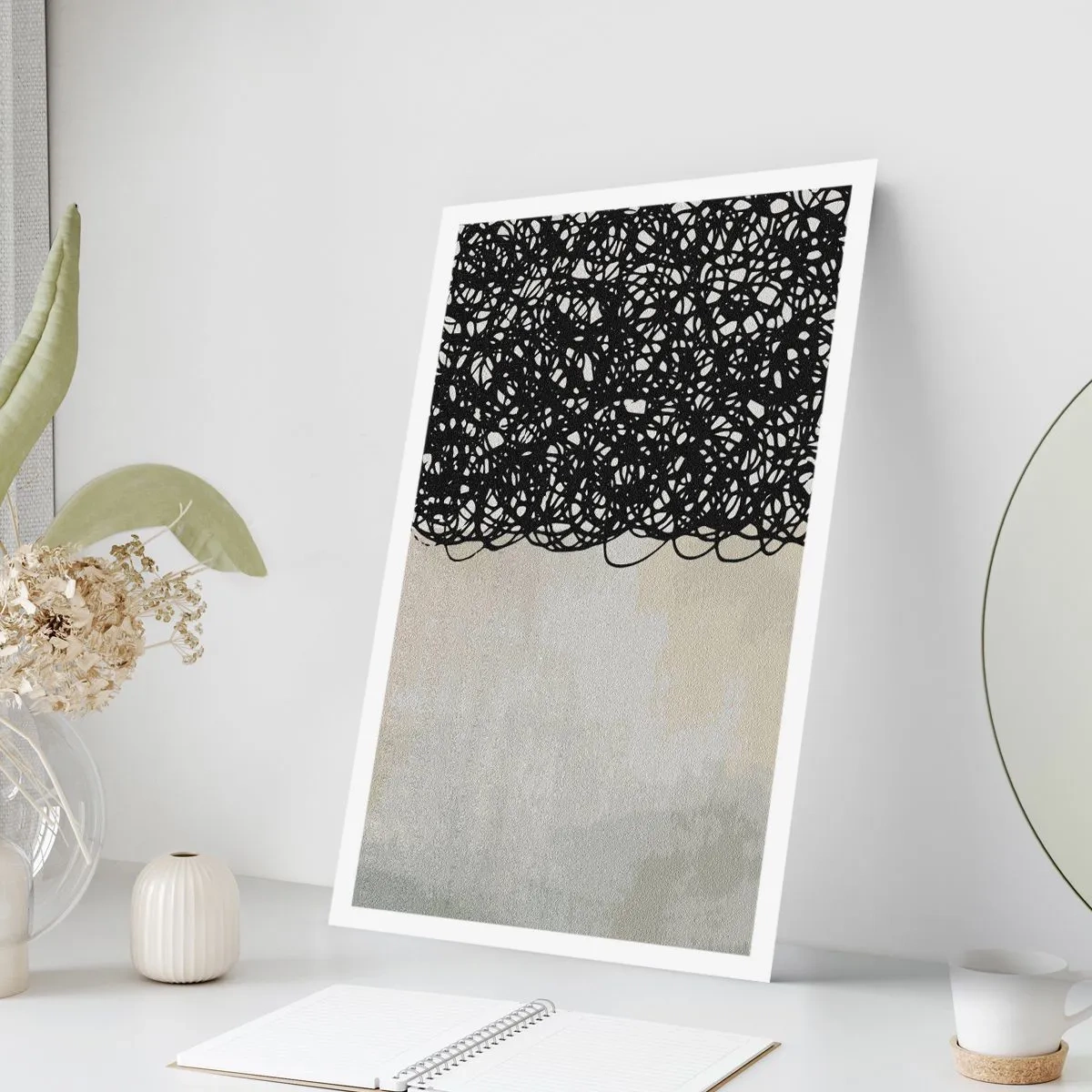 Affiche - Poster - Composition abstraite avec des lignes noires sur un fond clair - 50x70cm - Abstraction turbulente - Décoration murale moderne pour le salon et la chambre ARTTOR