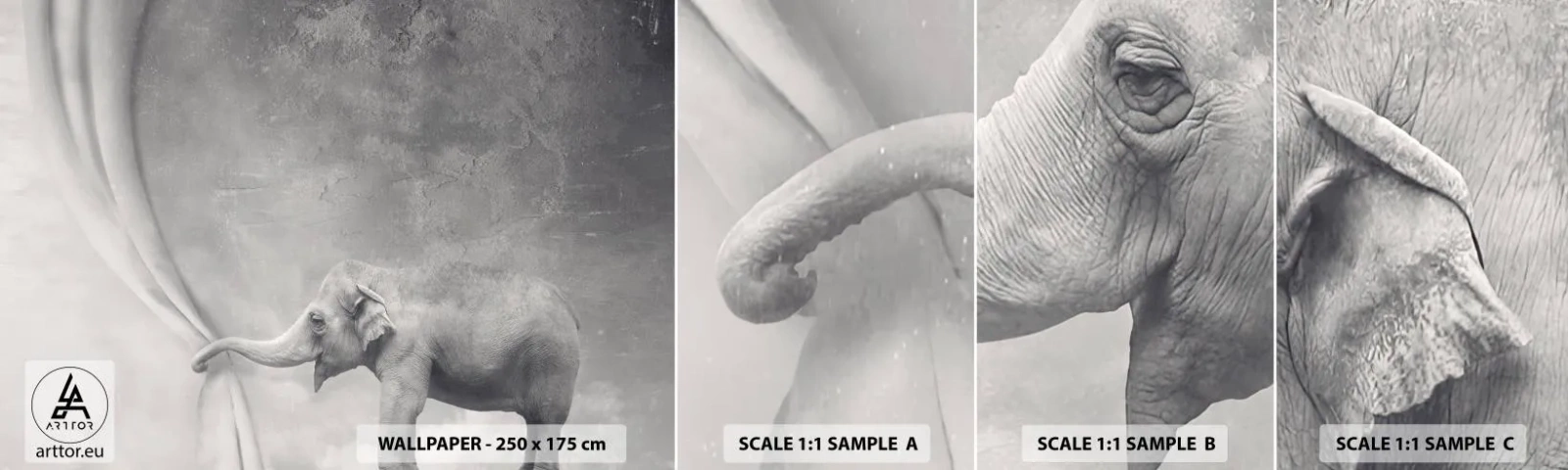 Échantillon De Papier Peint Standard Eco - Révéler le mystère - Abstraction, Éléphant, Graphique - 100x30 cm