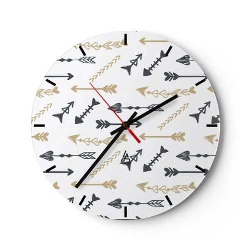 Horloge murale - Pendule murale - Motif décoratif avec diverses flèches sur fond blanc - 30x30cm - Le rêve de l'archer - Décoration murale moderne pour le salon, la cuisine et la chambre ARTTOR
