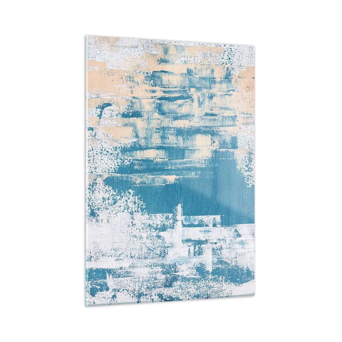 Impression sur verre - Image sur verre - Abstraction en bleu et beige avec texture de pinceau - 50x70cm - À travers un iceberg - Décoration murale moderne pour le salon et la chambre ARTTOR