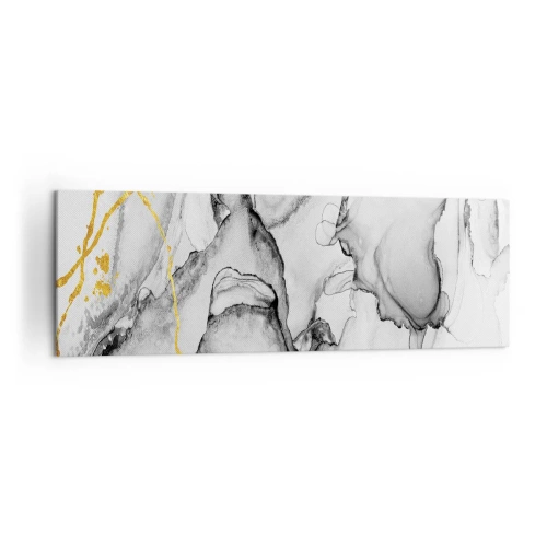 Impression sur toile - Image sur toile - Motifs abstraits en noir et blanc avec des accents dorés - 160x50cm - Composition à motif or - Décoration murale moderne pour le salon et la chambre ARTTOR