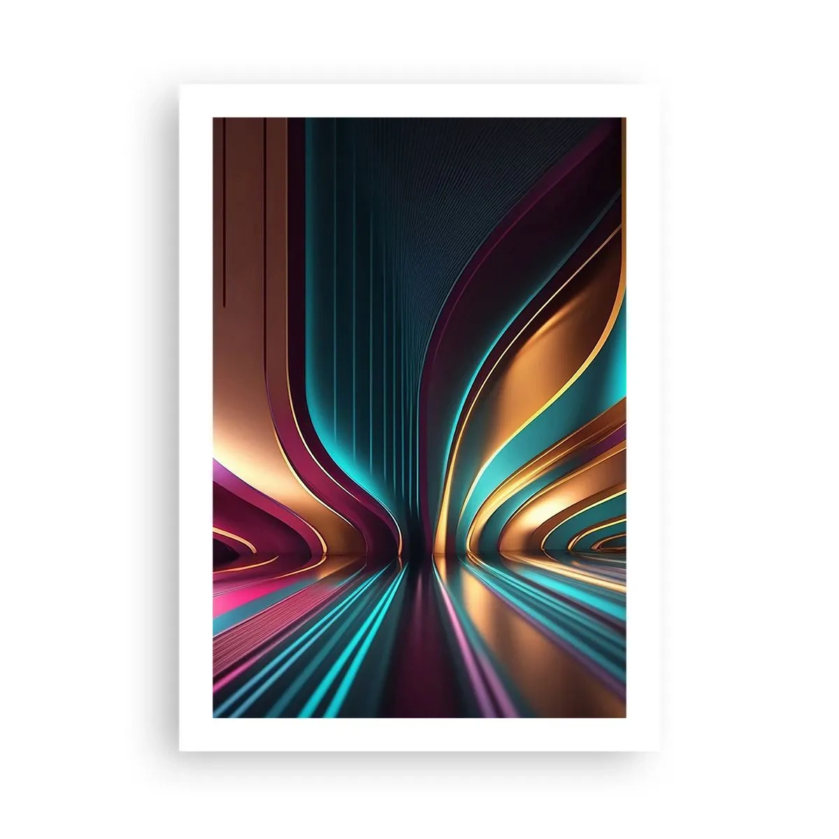 Affiche - Poster - Abstraction futuriste aux couleurs or et turquoise - 50x70cm - Architektura światła - Décoration murale moderne pour le salon et la chambre ARTTOR