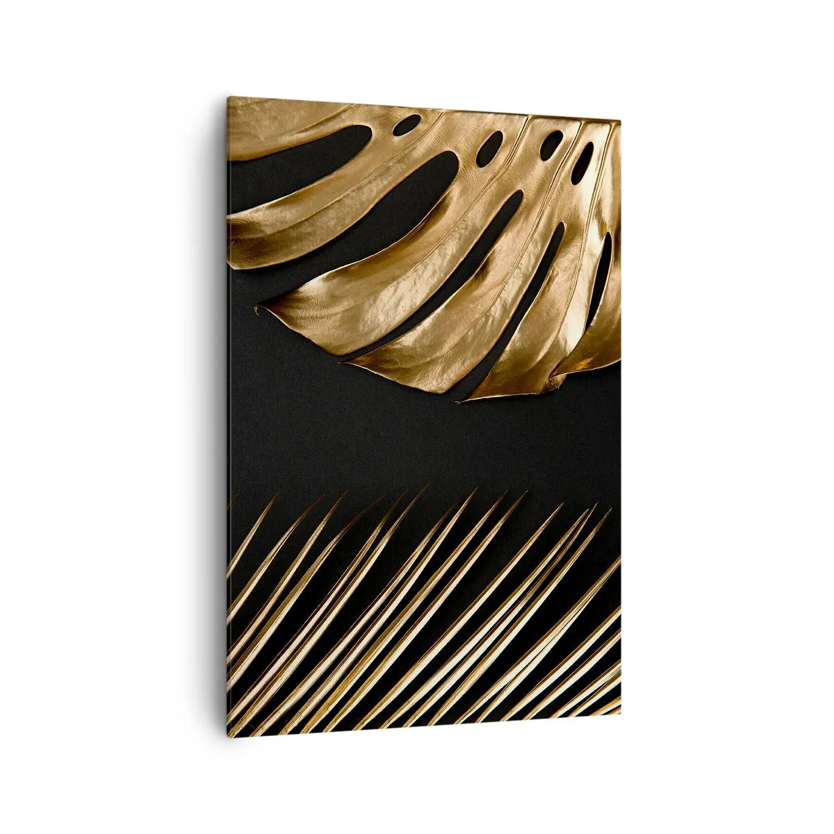 Impression sur toile - Image sur toile - Feuilles dorées sur fond noir - 70x100cm - Différent et tout aussi cher - Décoration murale moderne pour le salon et la chambre ARTTOR