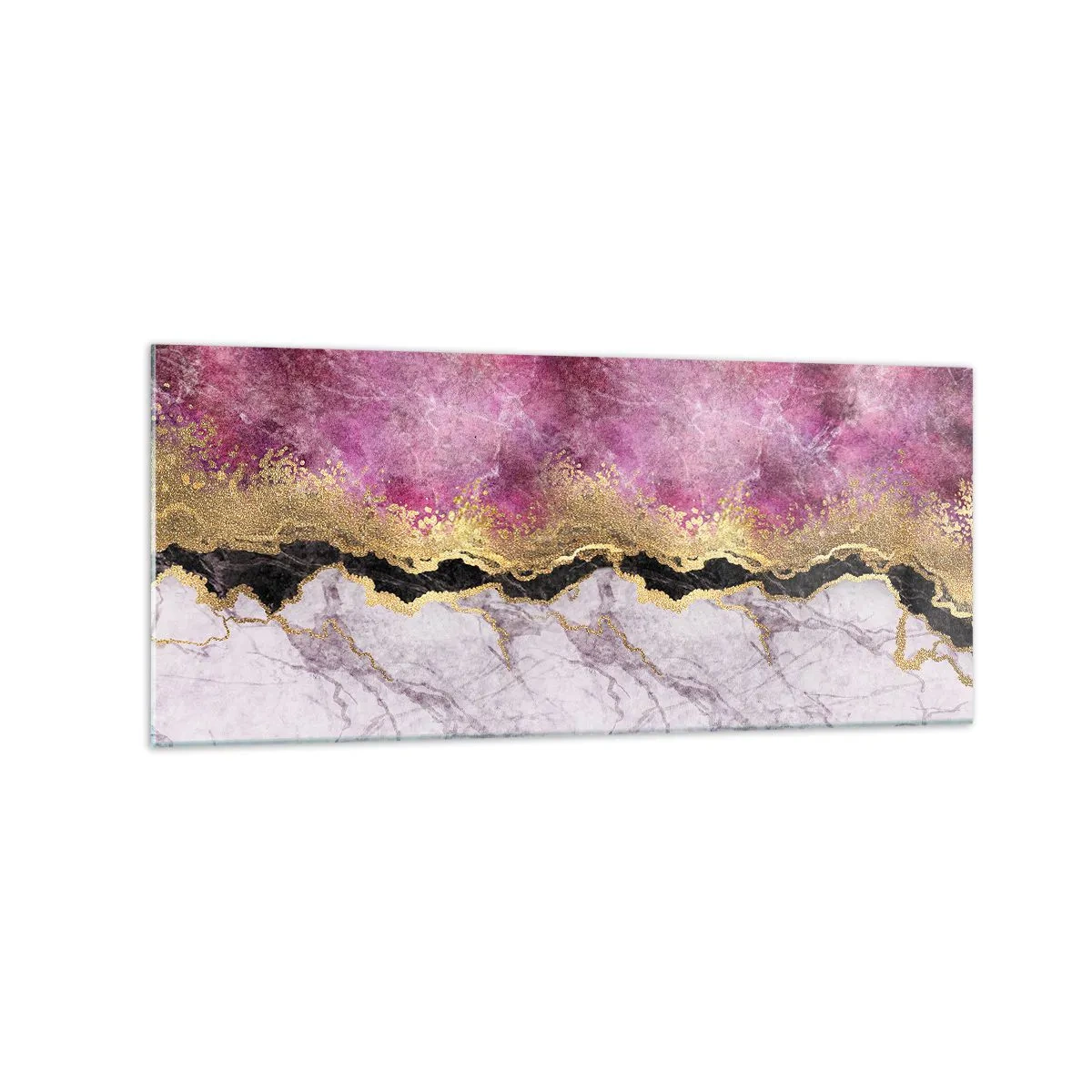 Impression sur verre - Image sur verre - Marbre abstrait dans des tons de rose avec des accents dorés - 120x50cm - À la frontière - Décoration murale moderne pour le salon et la chambre ARTTOR