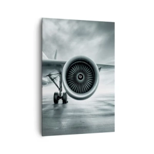 Impression sur toile - Image sur toile - Le réacteur d'un avion sur le tarmac - 70x100cm - Sent la force! - Décoration murale moderne pour le salon et la chambre ARTTOR