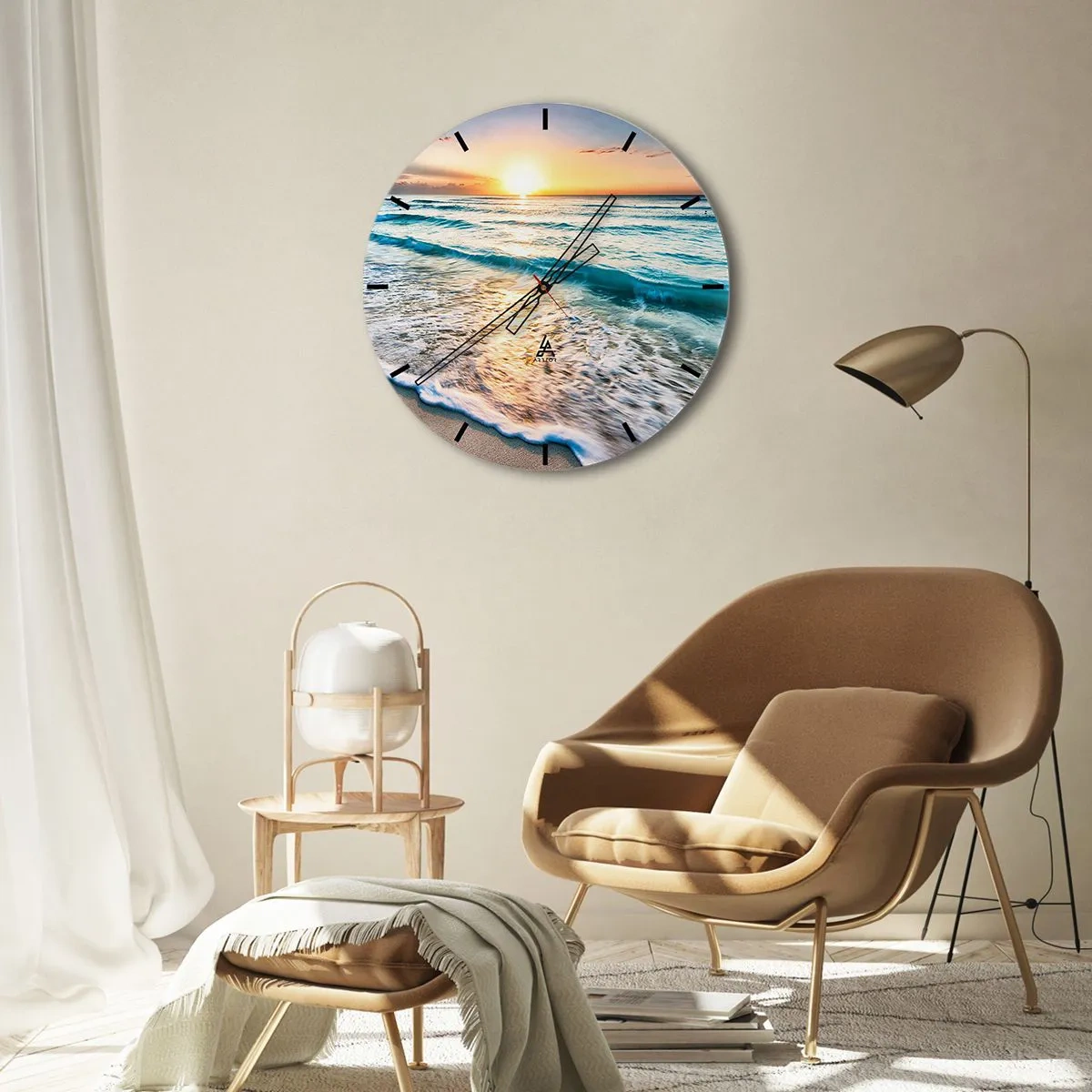 Horloge murale - Pendule murale - Coucher de soleil sur la mer avec des vagues sur le rivage - 30x30cm - Une vue qui en vaut la peine - Décoration murale moderne pour le salon, la cuisine et la chambre ARTTOR