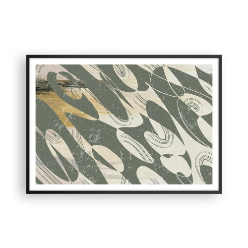 Affiche dans un cadre noir - Poster - Formes dynamiques dans des tons de vert et d'or - 100x70cm - Abstraction rythmique - Décoration murale moderne pour le salon et la chambre ARTTOR