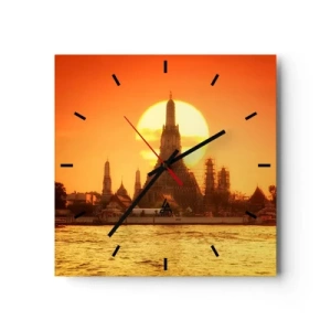 Horloge murale - Pendule murale - Coucher de soleil sur le temple avec reflet dans l'eau - 30x30cm - Vers le soleil, toujours vers le soleil - Décoration murale moderne pour le salon et la chambre ARTTOR